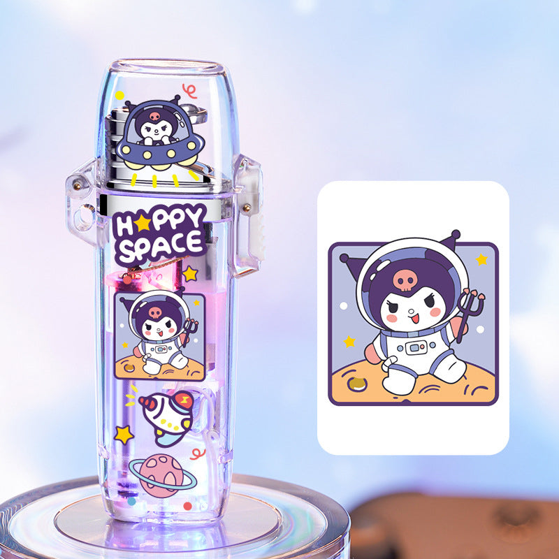 Cute cartoon lighter / case and flash lighter windproof colorful flame lighter